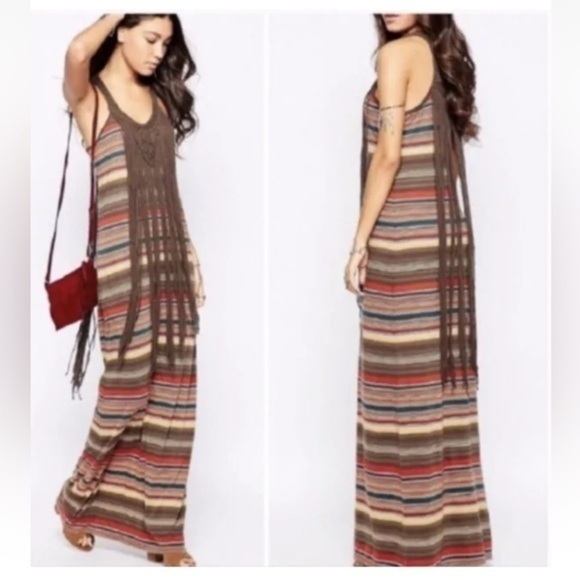 Ralph Lauren fringe dress, striped natural colors, size medium - Picture 1 of 16